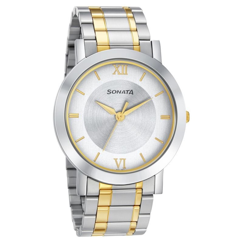 Sonata Quartz Analog with Date Silver Dial Stainless Steel Strap Watch for Men  NR77108BM02W