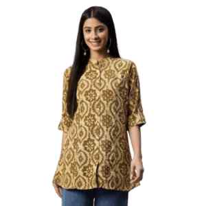 Divena Coffee Brown Floral Rayon A-line Shirts Style Top
