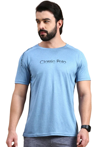 Classic Polo Men's Round Neck Polyester Blue Slim Fit Active Wear T-Shirt | GENX-CREW 15B SF C