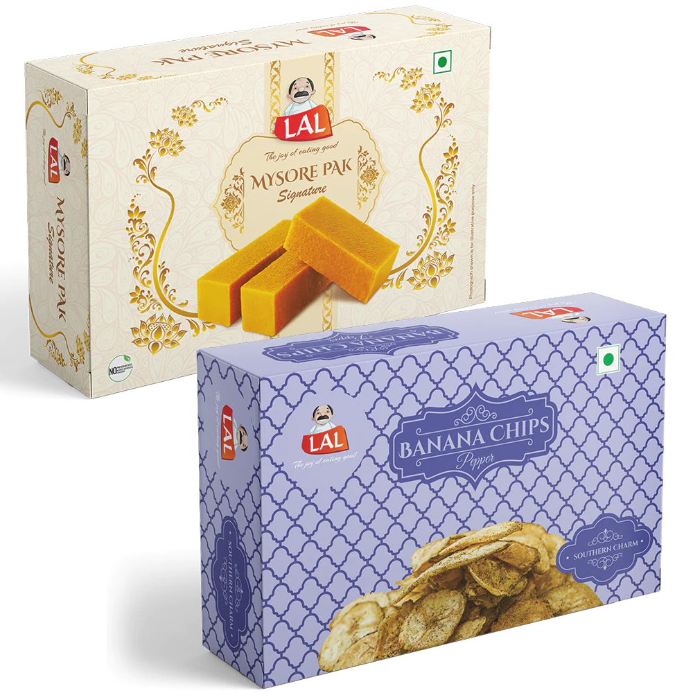 Lal Sweets Mysore pak signature 400g and Banana chips pepper 250g