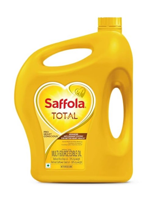 Saffola Total Refined Cooking oil | Blended Rice Bran & Safflower oil | Helps Manage Cholesterol, 2 L Jar