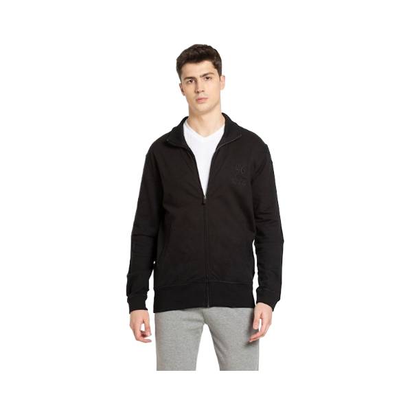 Men's Super Combed Cotton French Terry Jacket with Ribbed Cuffs and Convenient Side Pockets - Black