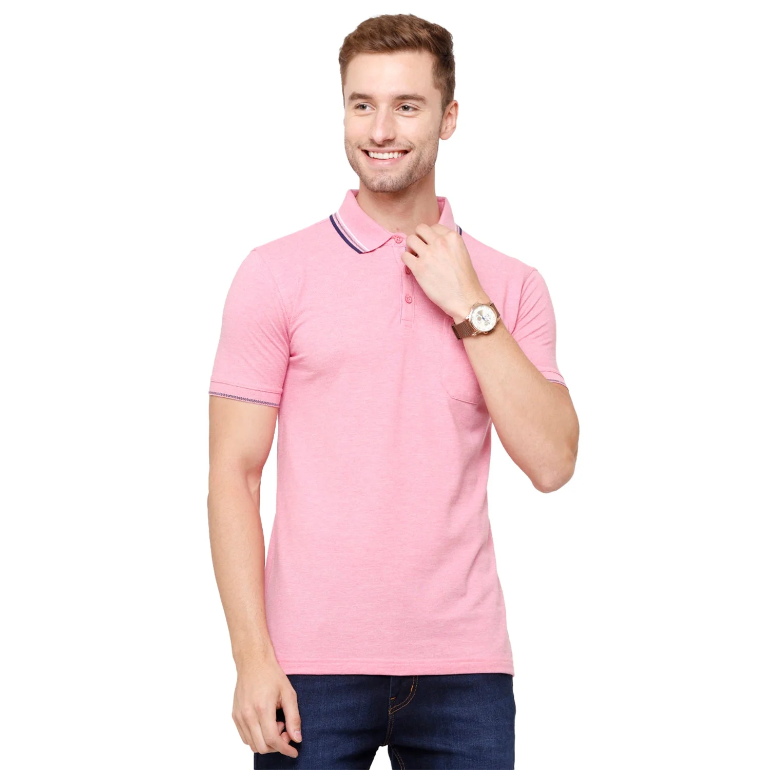 T-shirt Classic Polo Men's Pink Melange Polo Half Sleeve Slim Fit T-Shirt | Toza-Pink Mel