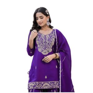 Divena Purple Marodi Hand Work Russian Silk Kurta Sharara Set with Organza Dupatta Plus Size