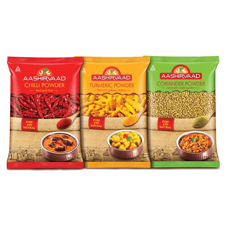 Aashirvaad Spices Combo Pack (Chilli 200g, Turmeric 200g, Coriander 200g)