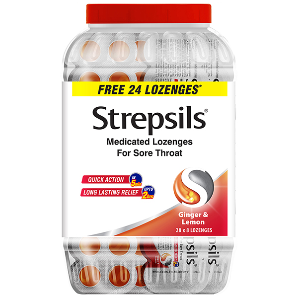 Strepsils Lozenges - Ginger & Lemon 200's + 24's Free