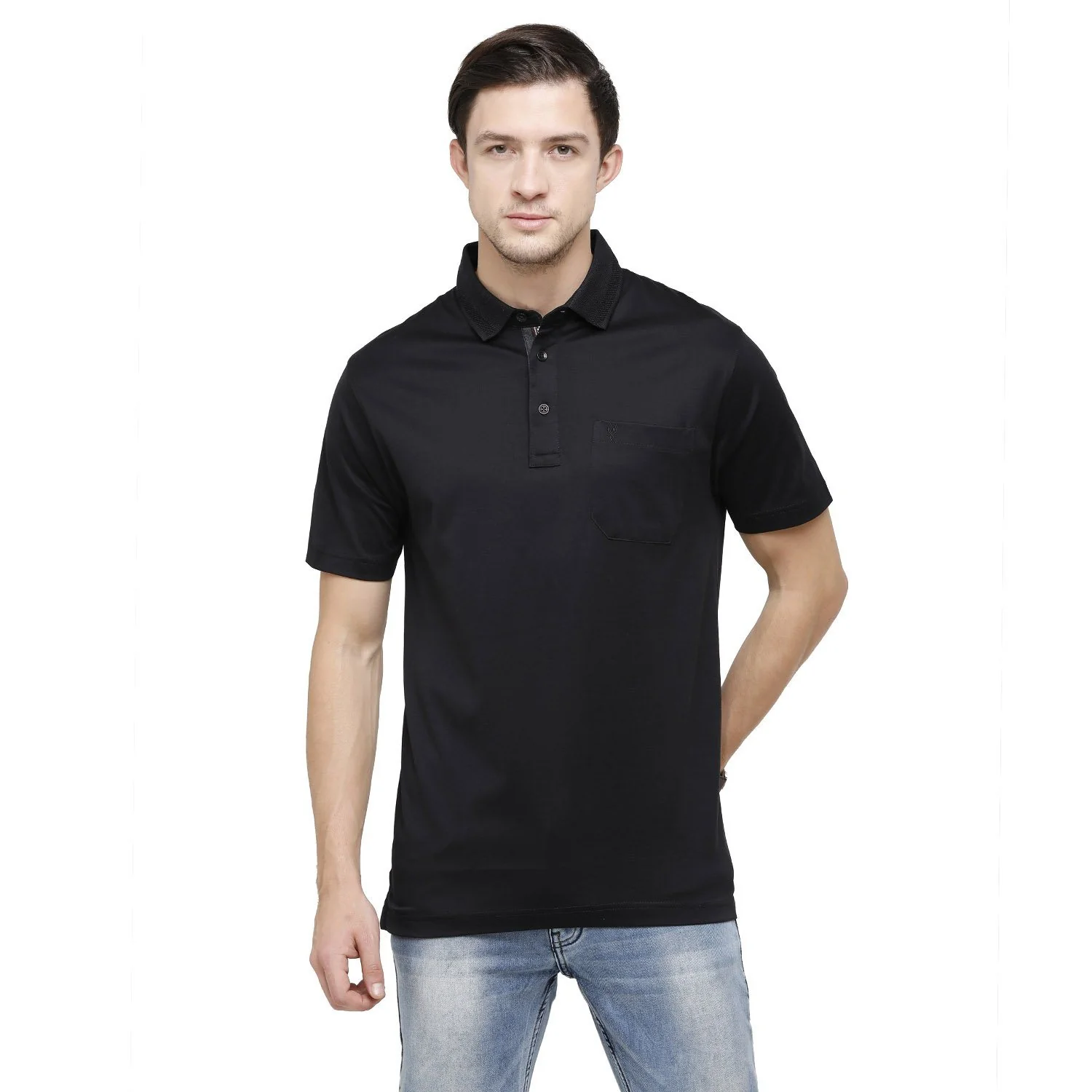 T-shirt Classic Polo Men's Solid Polo Neck Authentic Fit 100% Cotton T-Shirt| Sedos - Black