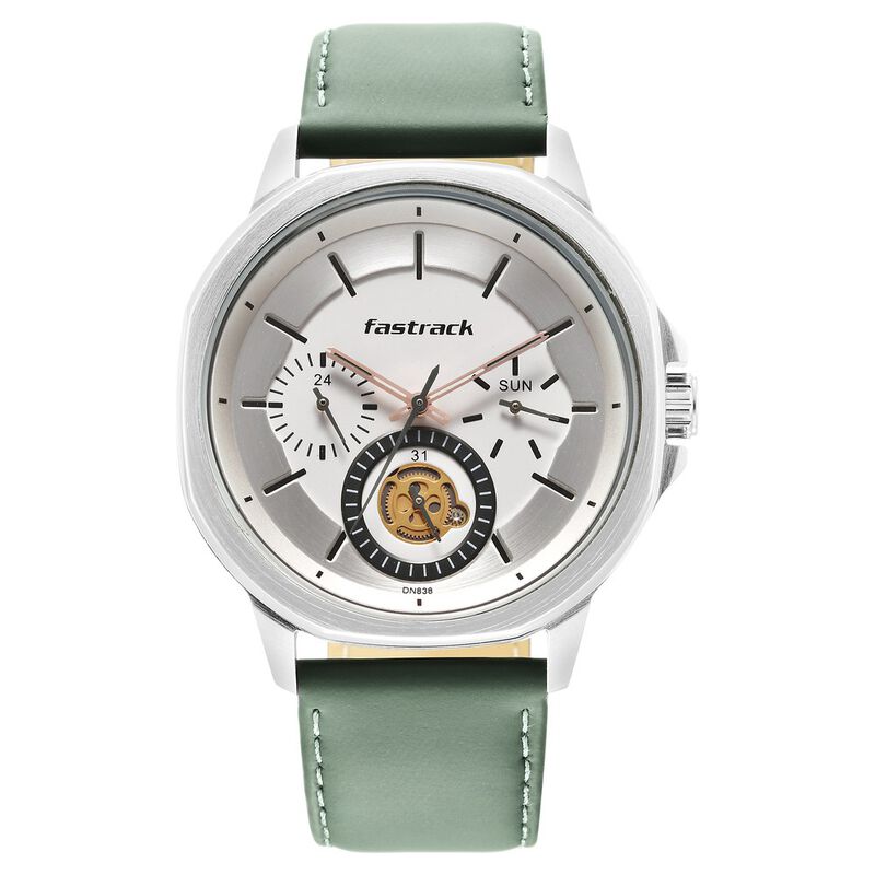 Fastrack Exuberant Quartz Multifunction White Dial Leather Strap Watch for Guys