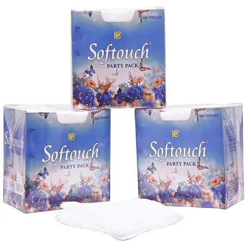 Softouch Party Pack Paper Napkins - 2 Ply, 100 pcs (Pack of 3)