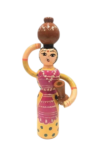 Wooden Women with Double Pot Doll (Height-21cm)  - Shree Channapatna Toys