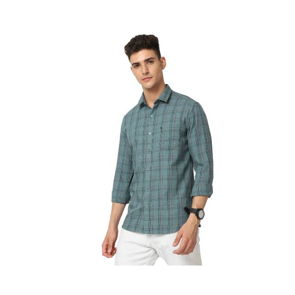 Classic Polo Men's Cotton Full Sleeve Checked Slim Fit Polo Neck Grey Color Woven Shirt | So1-96 C