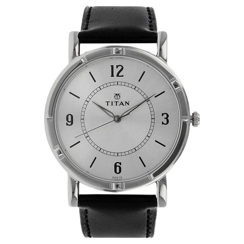 Titan Quartz Analog Silver Dial Leather Strap Watch for Men