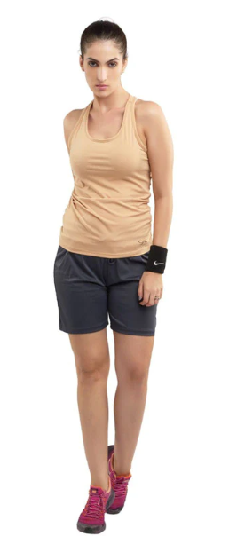 Women Beige Solid Tops & T-Shirts RACER Back STRETCH_BG (8903140506154)
