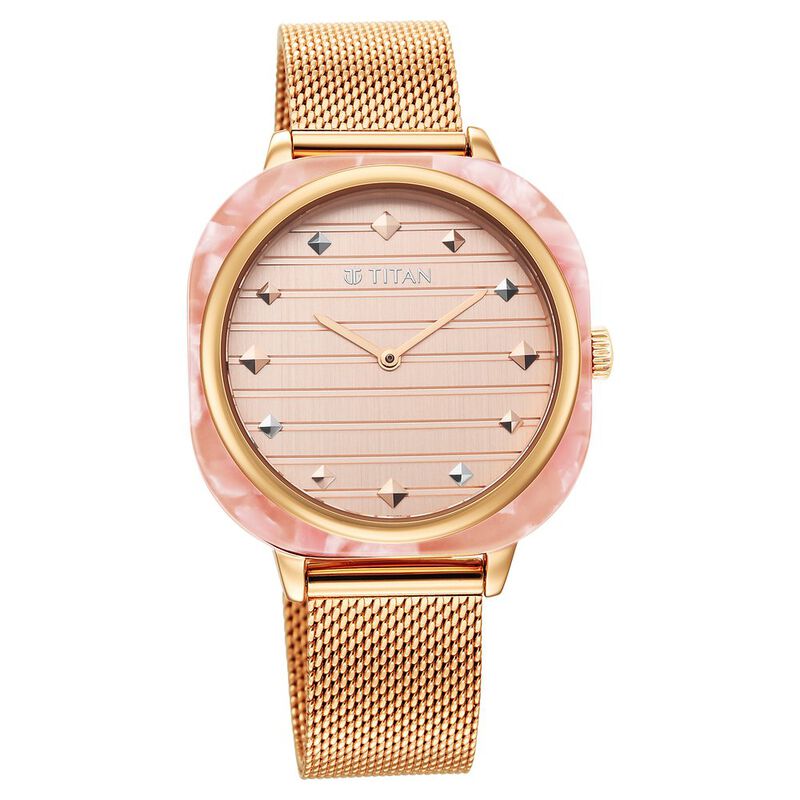 Glitz Rose Gold Dial Stainless Steel Strap Watch for Women