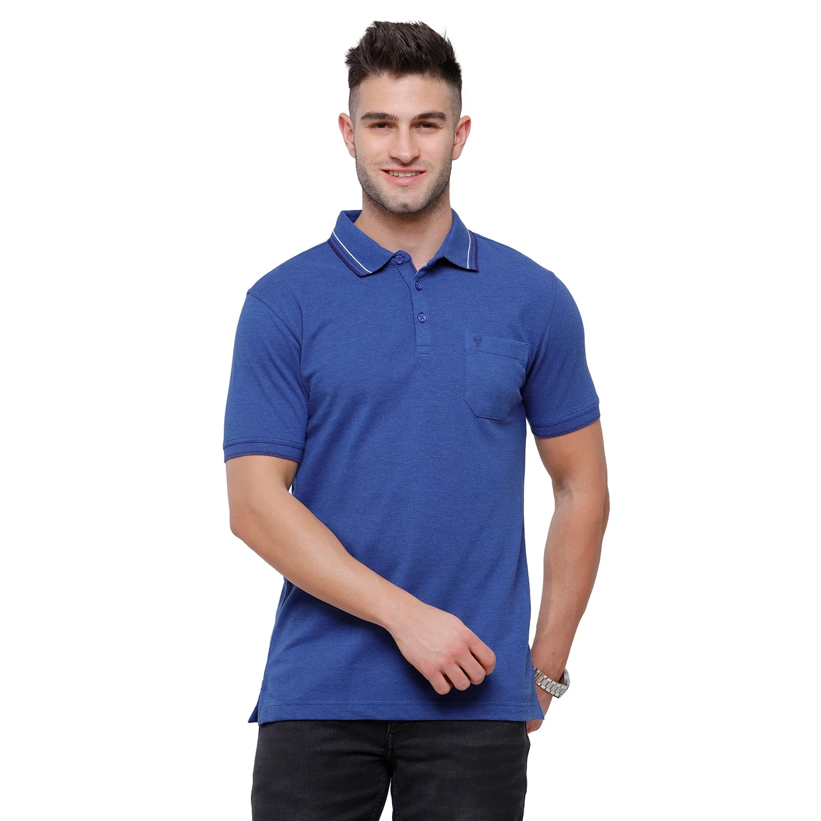 T-shirt Classic Polo Men's Blue Melange Polo Half Sleeve Slim Fit T-Shirt | Toza-Blue Mel