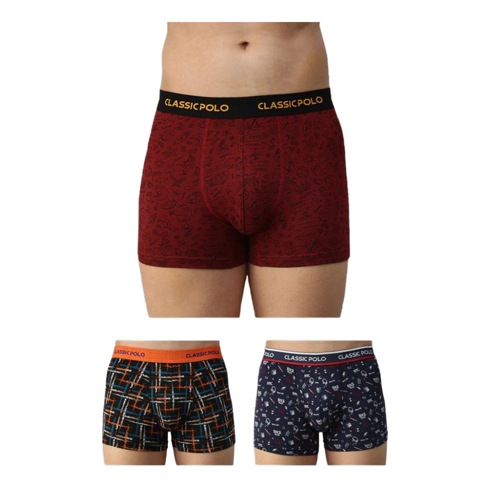 Classic Polo Men's Modal Printed Trunks | Glance - Multicolor (Pack Of 3)