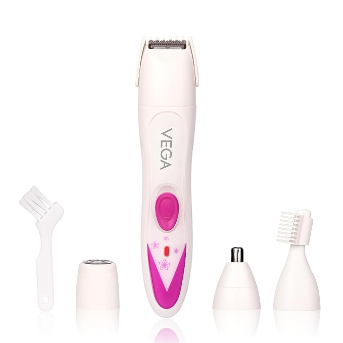 Vega Feather Touch 4-In-1 Trimmer for Women, Suitable for trimming Eyebrows, Nose, Face & Bikini Area (VHBT-03)