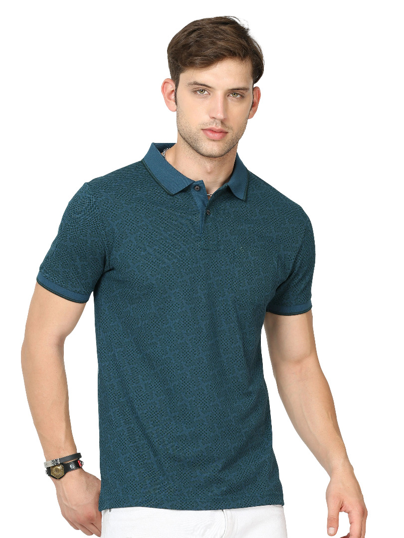 T-Shirt Classic Polo Mens Cotton Half Sleeves Floral Slim Fit Polo Neck Blue Color T-Shirt | Beau - 222 B Sf P