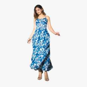 Divena Indigo Print Cotton Plus size  Long Dress