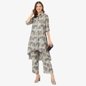 Divena Blue Foil Printed Chanderi Co-ord Set