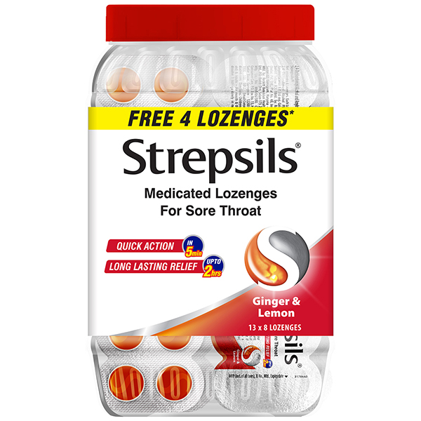 Strepsils medicated  Lozenges - Ginger & Lemon 100's + 4's Free
