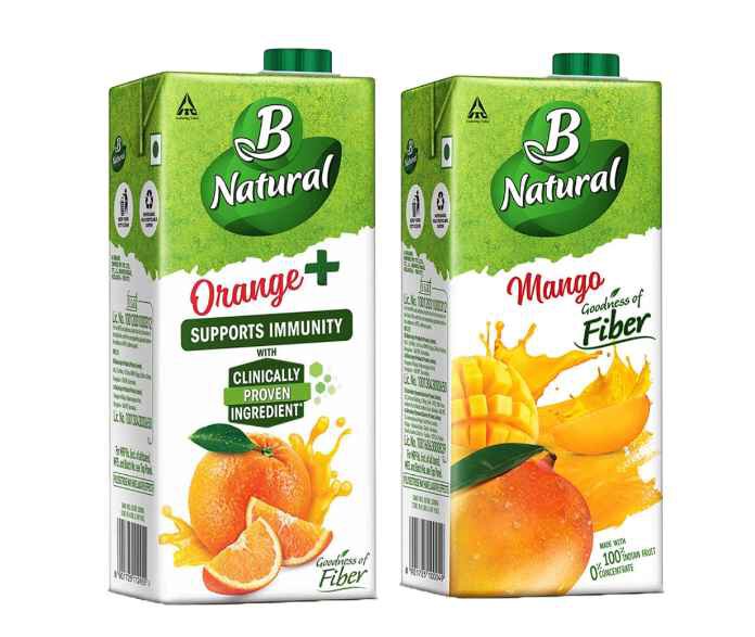B Natural Orange+ Juice, Supports Immunity & Goodness of Fiber, 1 litre + B Natural Mango Juice, Goodness of fiber, 1 litre