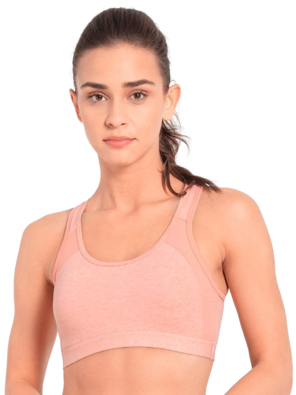 Jockey Women's Wirefree Padded Super Combed Cotton Elastane Stretch Full Coverage Racer Back Styling Active Bra with Stay Fresh and Moisture Move Treatment - Desert Flower Melange & Coral