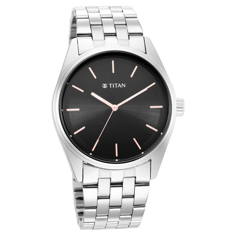 Titan Quartz Analog Black Dial Stainless Steel Strap Watch for Men