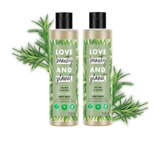 Love Beauty and Planet Natural Tea Tree Oil and Vetiver Sulfate Free Body Wash (200ml + 200ml) (Pack of 2)