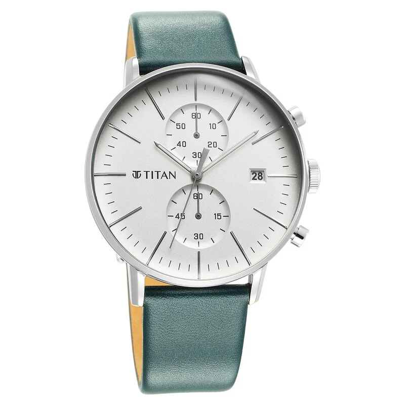 Titan Quartz Chronograph Silver Dial Leather Strap Watch for Men