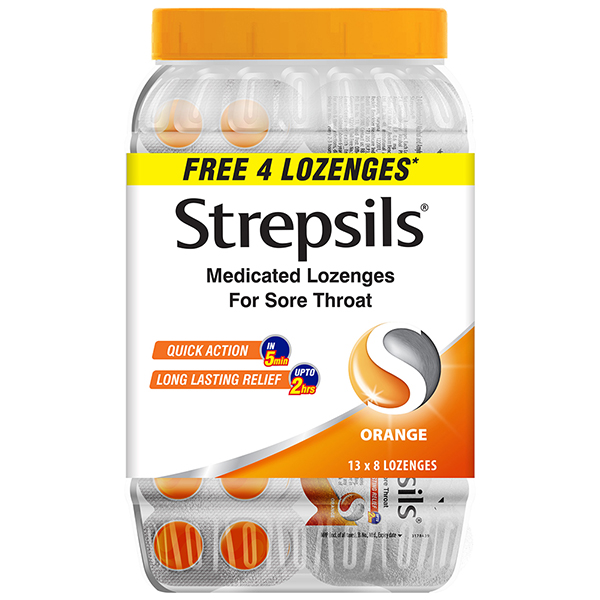 Strepsils medicated  Lozenges - Orange 100's + 4's Free