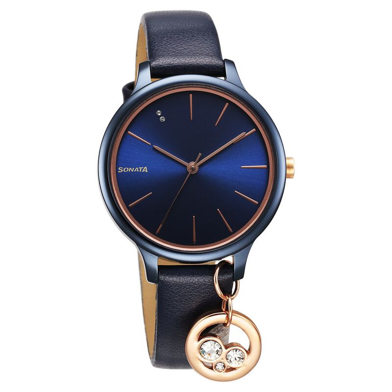 Sonata Blush Quartz Analog Blue dial Leather Strap Watch for Women  87050KL02