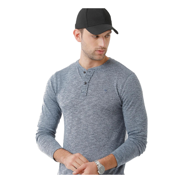 Classic Polo Mens Cotton Full Sleeve Solid Slim Fit Round Neck Grey Color T-Shirt | Verno 309 B