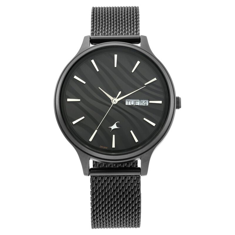 Fastrack Ruffles Quartz Analog with Day and Date Black Dial Stainless Steel Strap Watch for Girls