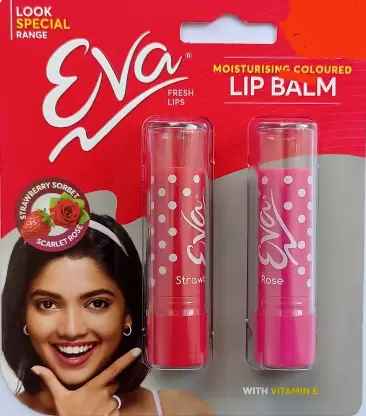 EVA Moisturising xoloured lip balm STRAWBERRY, Rose  (Pack of: 2, 9 g)