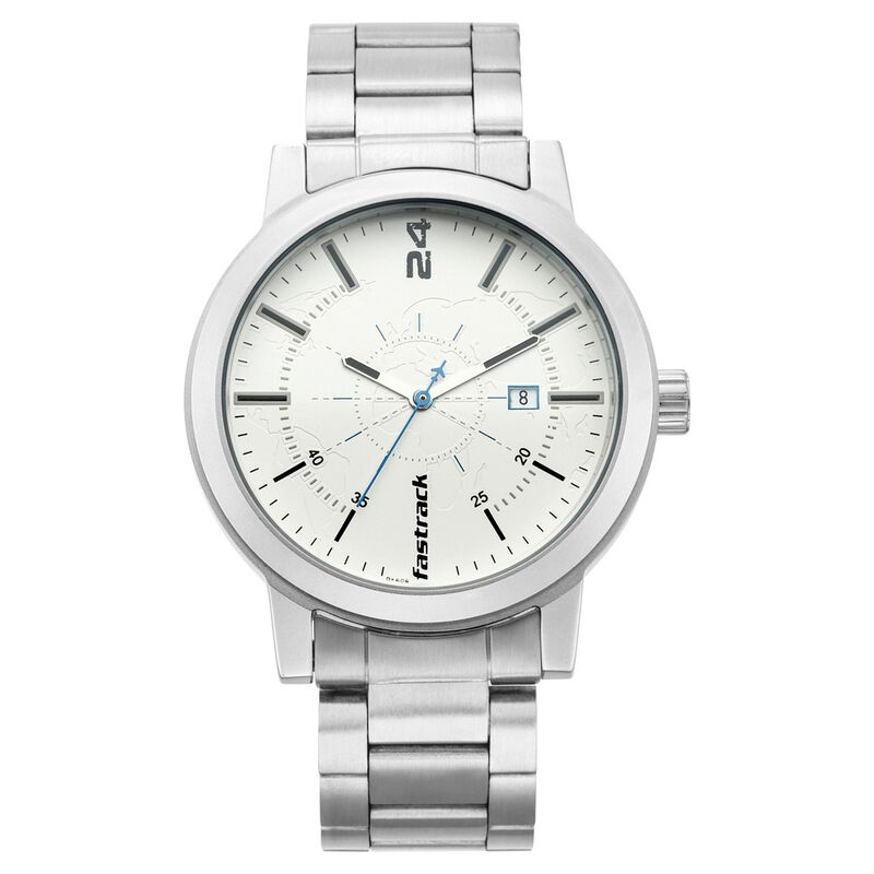 Fastrack Tripster Quartz Analog with Date White Dial Stainless Steel Strap Watch for Guys