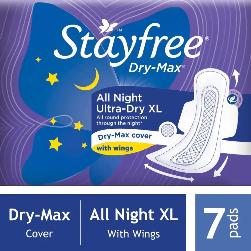 Stayfree Dry-Max All Night Ultra-Dry Sanitary Napkin with Wings (XL) 7 pads