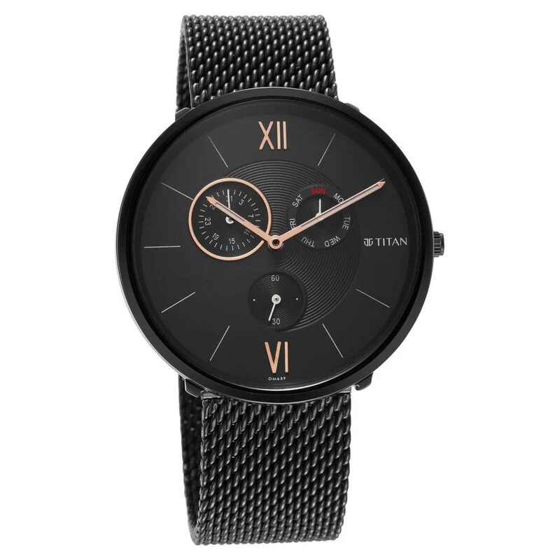 Titan Men's Slimline Multifunction Watch with Elegant Weave Strap