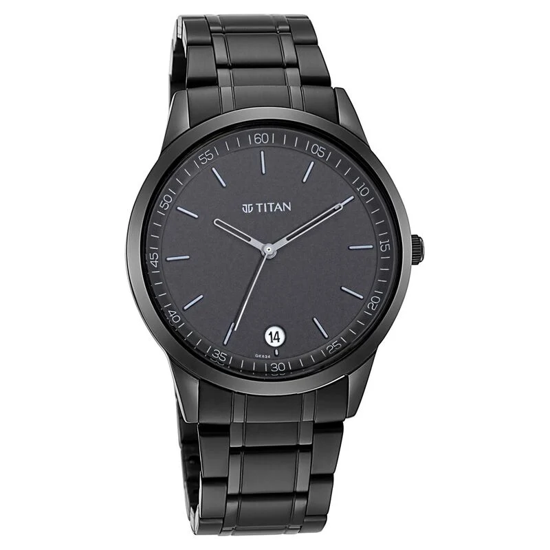 Titan Men's Timeless Style Watch: Refined Black Dial and Metal Strap