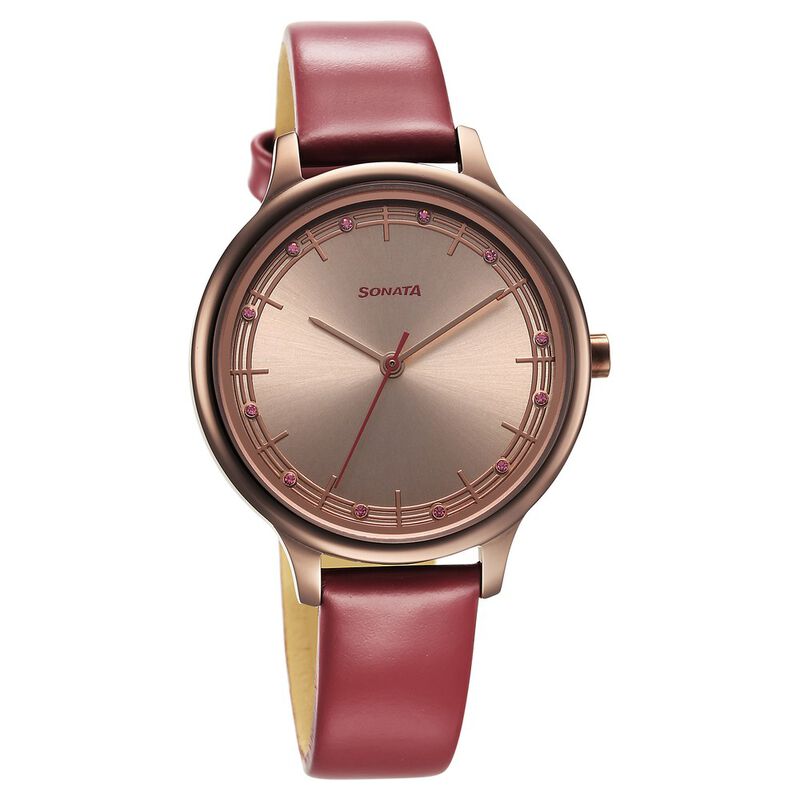 Sonata Blush Quartz Analog Brown dial Leather Strap Watch for Women 87050QL01