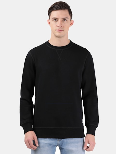 Men's Super Combed Cotton Rich Fleece Fabric Sweatshirt with Stay Warm Treatment - Black