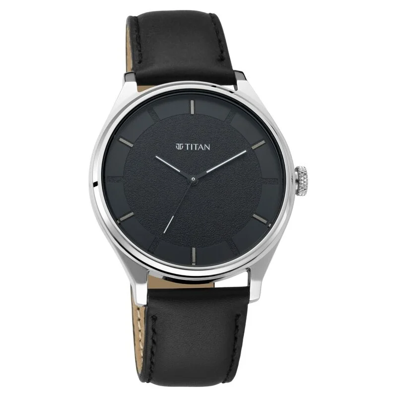 Titan Men's Minimalist Zen Watch: Sleek Leather Strap with Contrast Hands