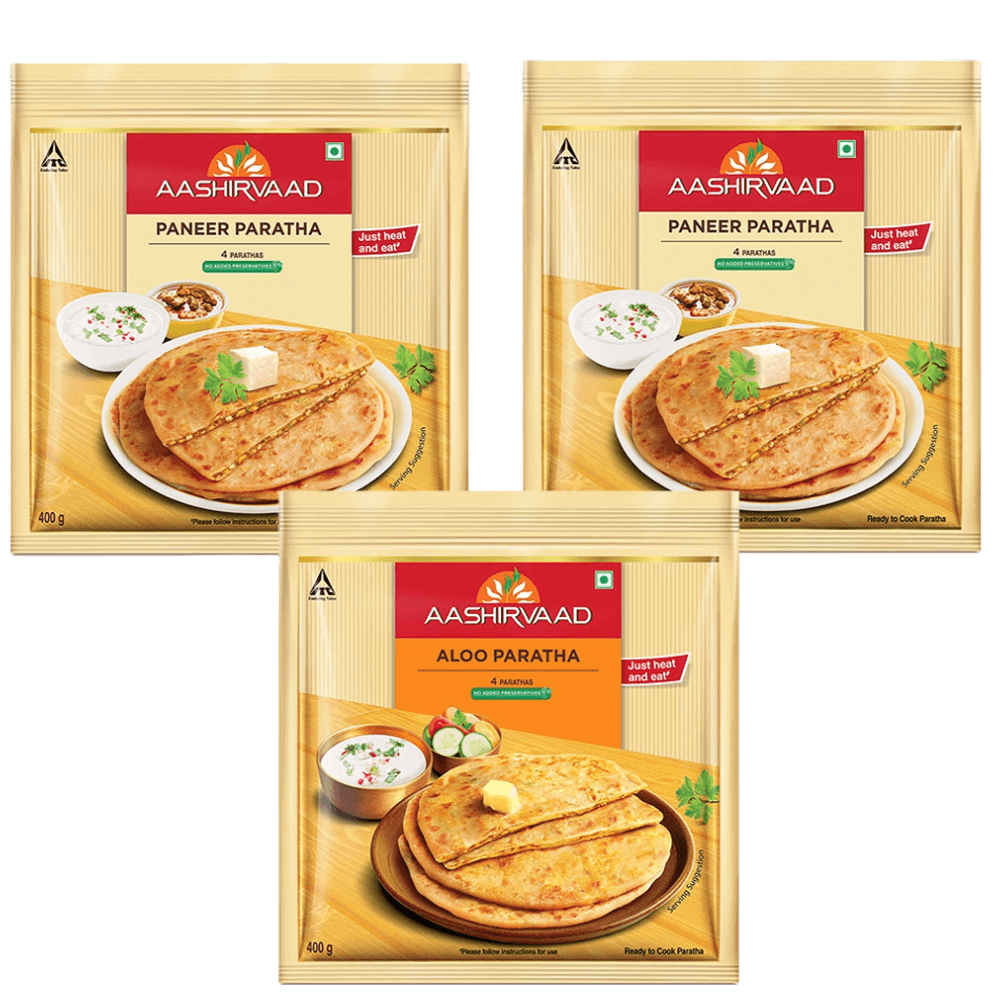 Aashirvaad Paratha Combo Pack of 3 - 1 pack Aloo Paratha and 2 packs Paneer