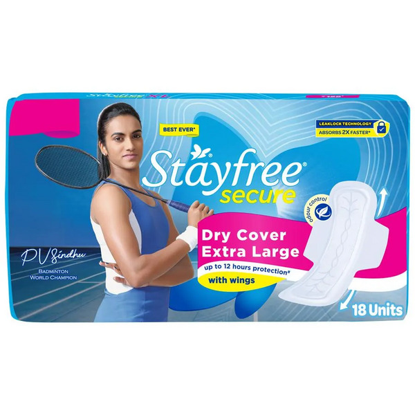 Stayfree Secure Dry Cover Wings Sanitary Pads XL 18