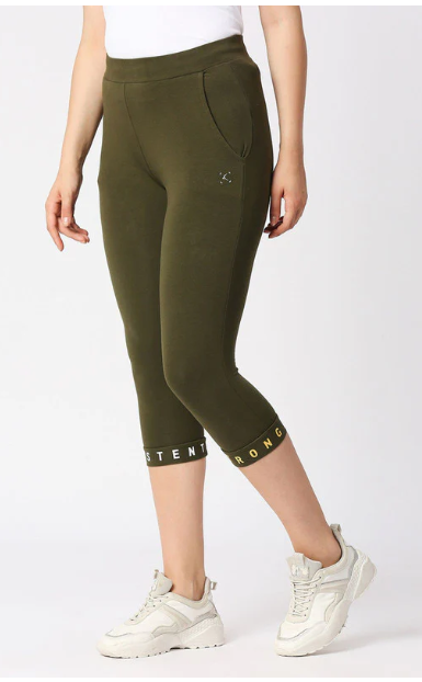 Women Olive Green Solid Capri - INCLINE TRACK - OL (8904316936249)