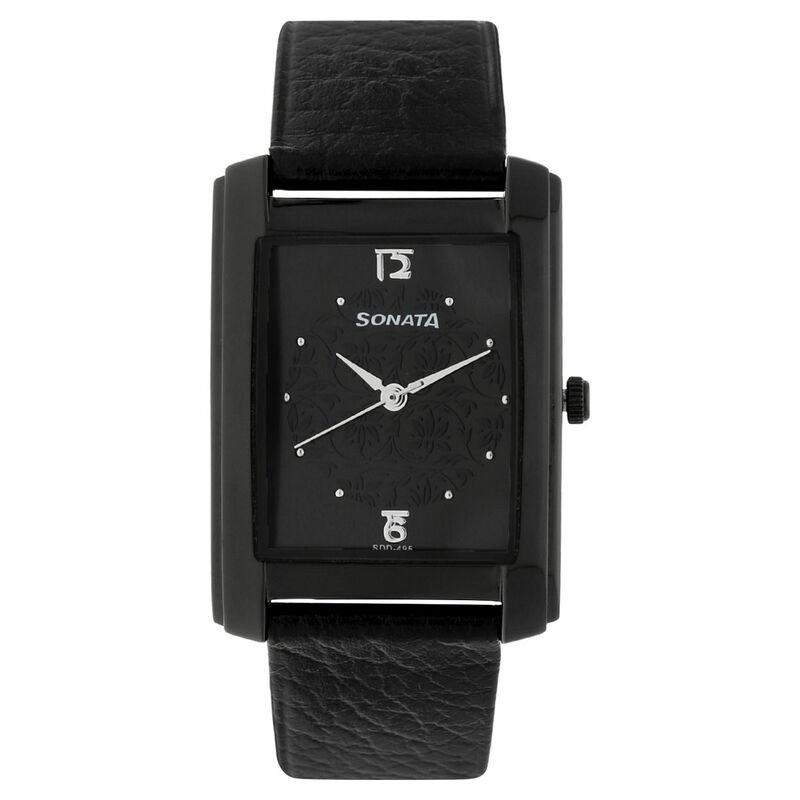 Sonata Quartz Analog Black Dial Leather Strap Watch for Men 7953NL01J