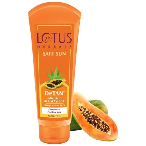 Lotus Herbals Safe Sun Detan After-Sun Face Wash Gel - Papaya & Aloe Vera, For All Skin Types, 100 g