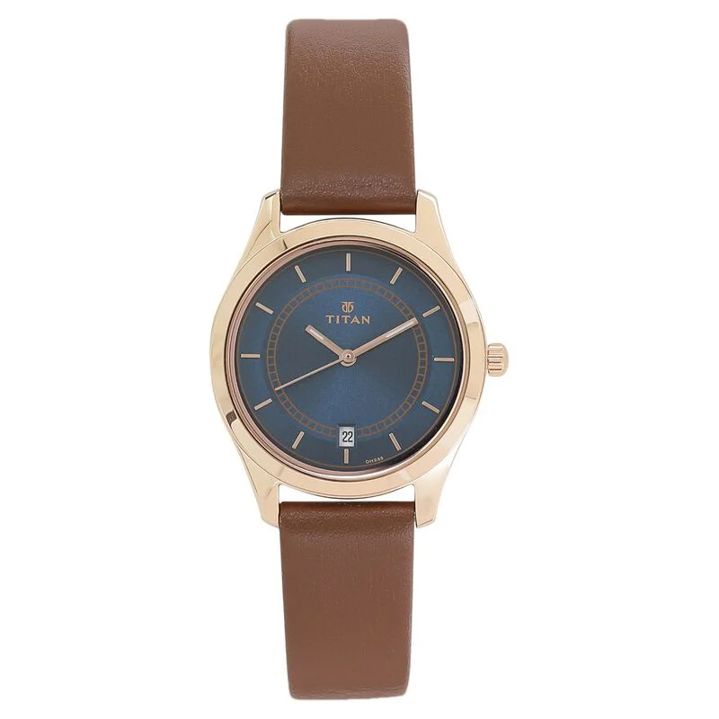 Titan Workwear Blue Dial Analog with Date Leather Strap watch for Women