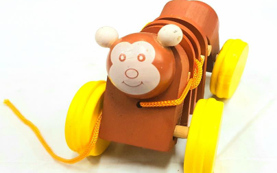 Wooden Moving Monkey Pull Along Toy for Kids - Shree Channapatna Toys