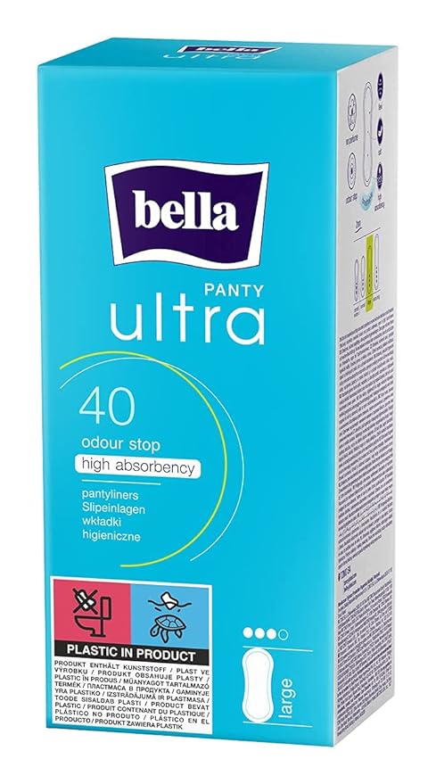 Bella Panty Liners - Ultra, Eliminates Odour, Highly Absorbent, Large, 40 pcs